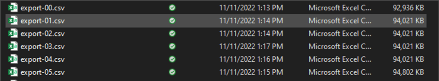 list of exported files