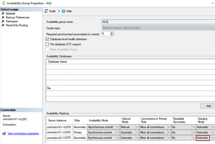 availability group properties