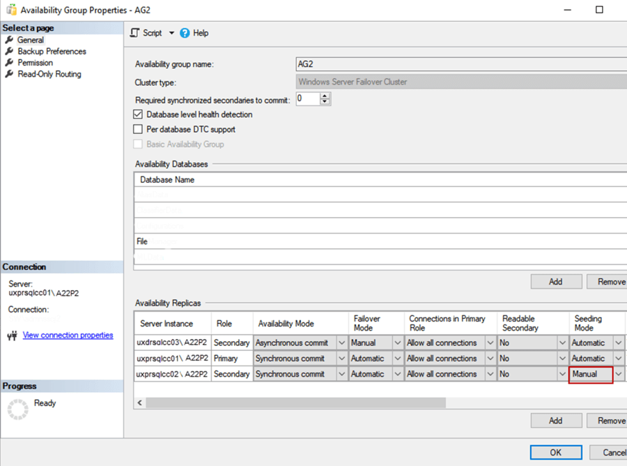 availability group properties
