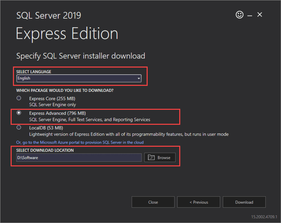 sql sever 2019 express edition download