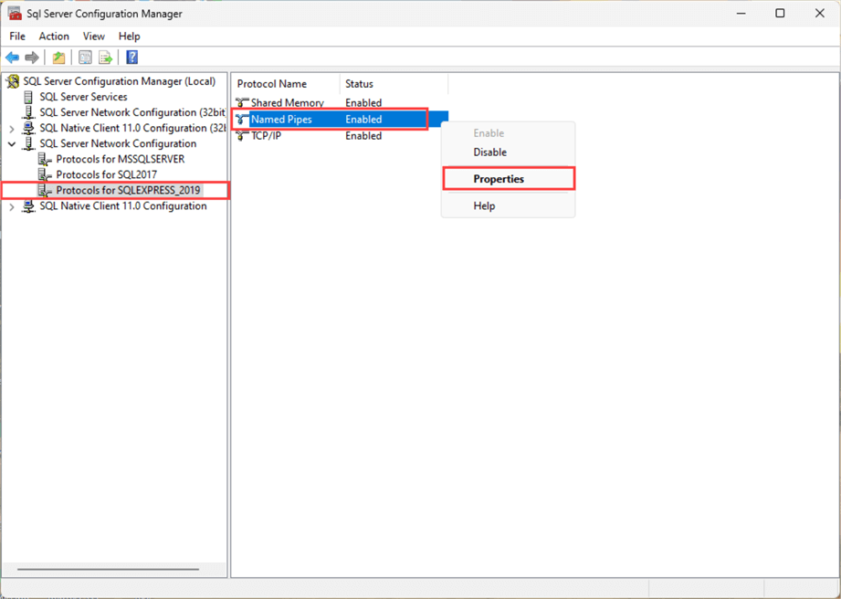 sql server configuration manager named pipes