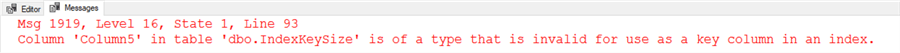 Index Creation Error Message
