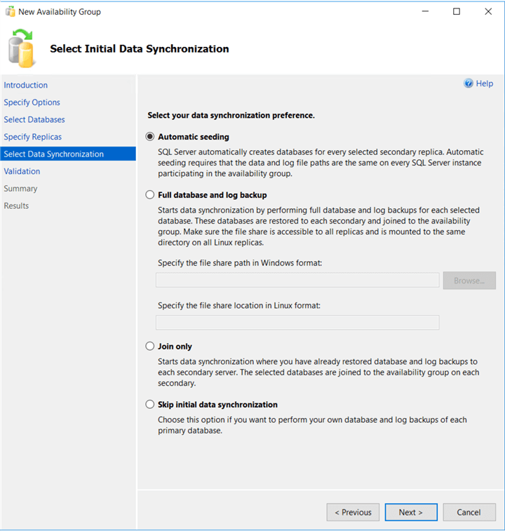 select initial data synchronization