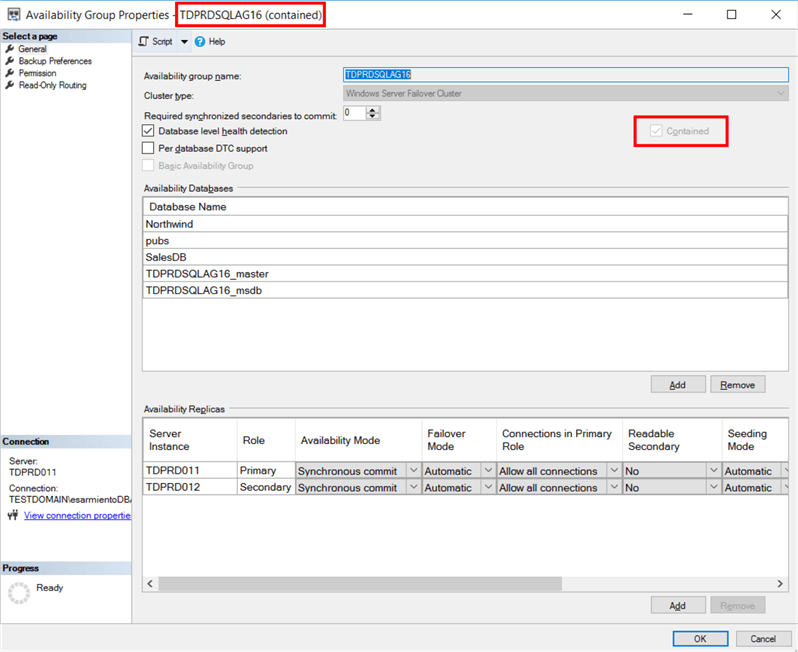 availability group properties