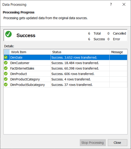 processing tables in import VS