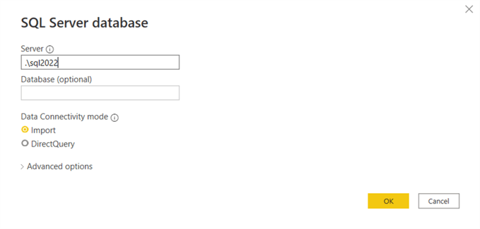 import from SQL Server in PBI Desktop