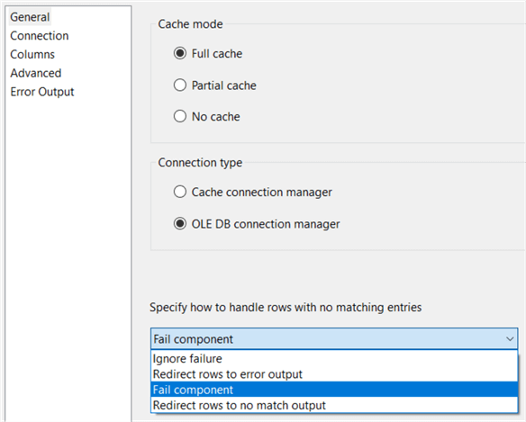SSIS Lookup Component General Tab