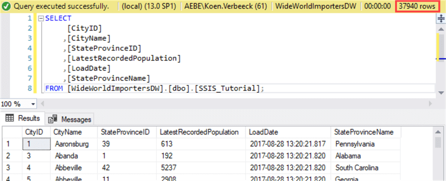 Final query results in SQL Server Management Studio