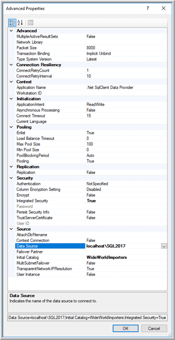 data source properties - Description: data source properties