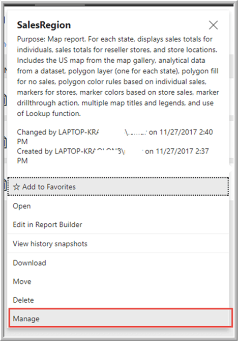 Manage Report - Description: Manage Report
