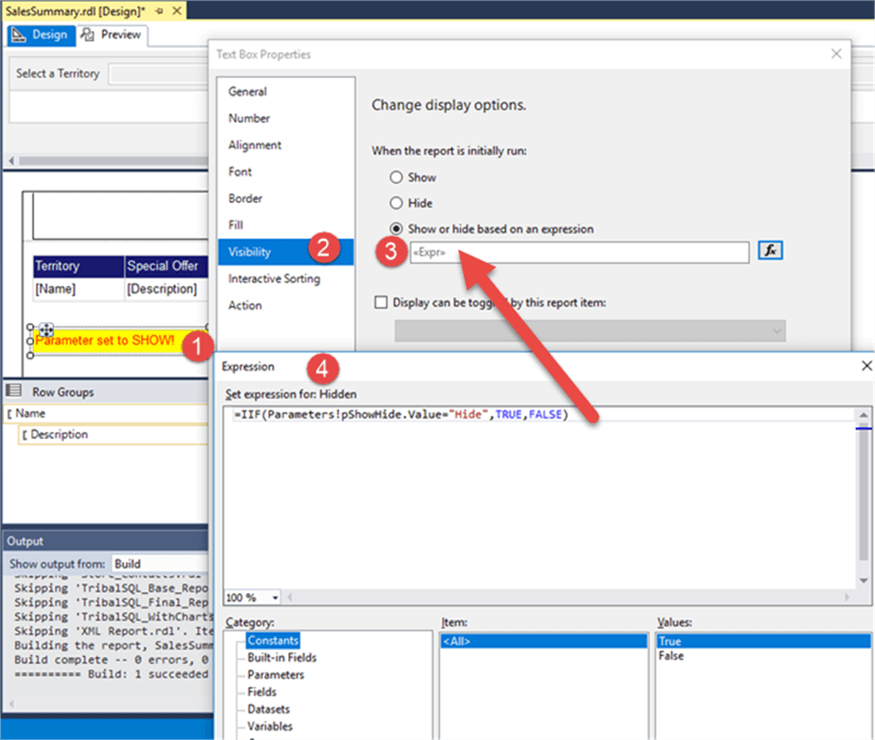 set show hide based on parameter - Description: set show hide based on parameter