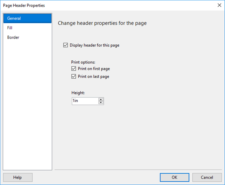 header and footer properties - Description: header and footer properties