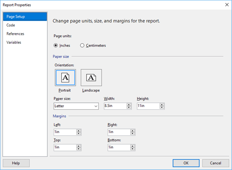 report page size - Description: report page size