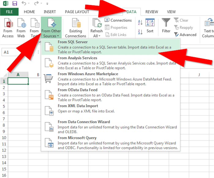 query sql server with excel