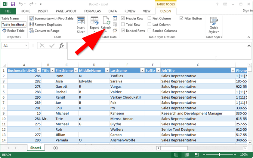 query sql server with excel