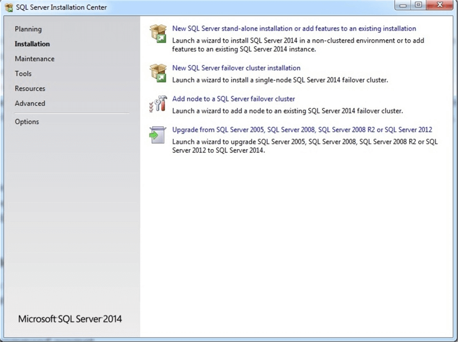 sql server installation center