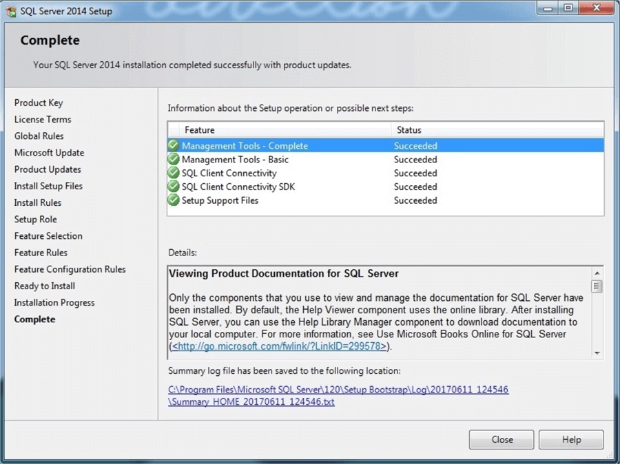 sql server 2014 setup complete