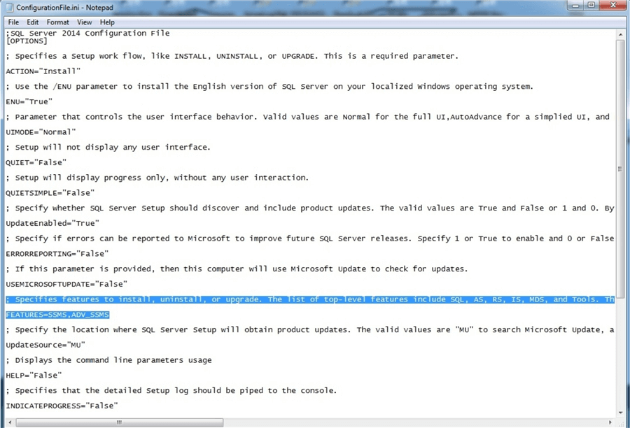 sql server configuration file