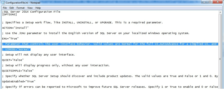 sql server configuration file