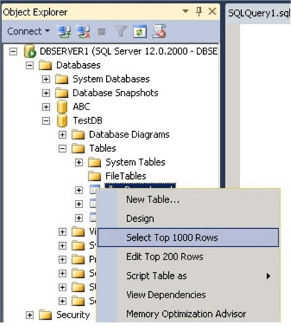 object explorer in SQL Server Management Studio