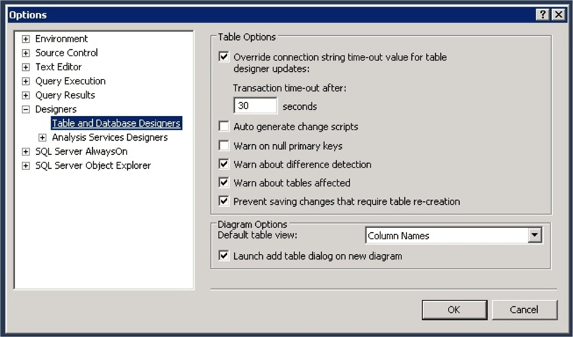table and database designers in SQL Server Management Studio
