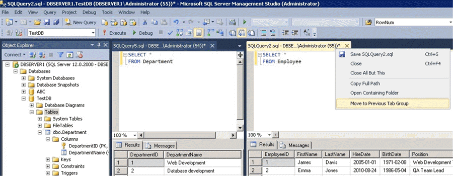 tables in SQL Server Management Studio