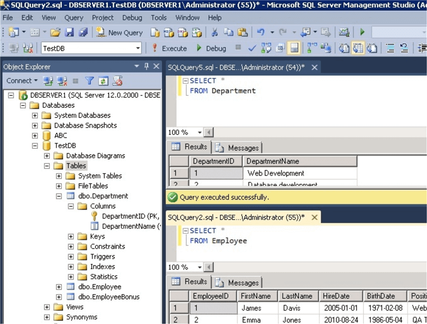 query executed successfully