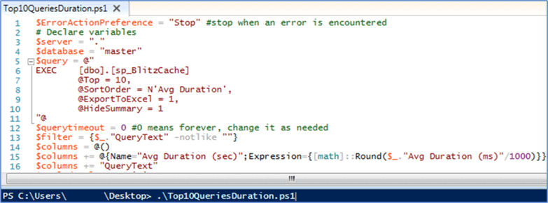 Powershell interface with the report script